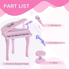 HOMCOM 37 Keys Kids Mini Electronic Keyboard Children Grand Piano with Stool Microphone Light Musical Instrument Educational Game Toy Set (Pink) - 7
