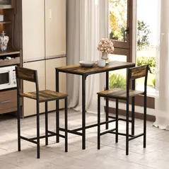HOMCOM 3-Piece Bar Table Set with 2 Stools, Industrial Breakfast Bar Set with Footrest, Backrest for Dining Room, Small Space - 7