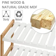 HOMCOM 3-Tier Shoe Rack Wood Frame Slatted Shelves Spacious Open Hygienic Storage Home Hallway Furniture Family Guests 70L x 26W x 57.5H cm - Natural - 5