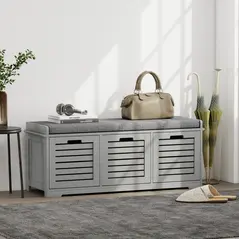 HOMCOM 3-Drawer Shoe Storage Bench - Grey - 2