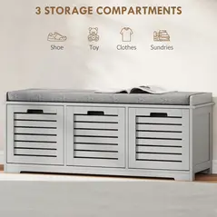 HOMCOM 3-Drawer Shoe Storage Bench - Grey - 4