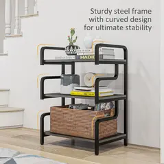 HOMCOM 3-Tier Printer Stand with Storage Shelves, Printer Table, 55 x 40 x 77cm Printer Shelf for Home Office, Study, Black - 5