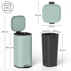 HOMCOM 30L Kitchen Bin, Compact Pedal Bin with Soft-Close and Stay-Open Lid, Removable Bucket for Kitchen, Home, Office, Green - 3