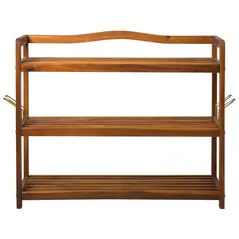 HOMCOM 3-Tier Shoe Rack, Acacia Wooden Shoe Storage Organiser with 2 Hangers, Holds up to 12 Pairs, for Entryway, Living Room, 74 x 26 x 62 cm, Teak - 7