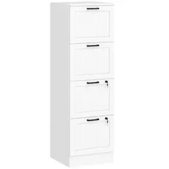 HOMCOM 4 Drawer Filing Cabinet with Lock, Office Storage Cabinet with Adjustable Hanging Bars for A4 Letter Size Files, White - 1