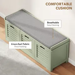 HOMCOM 3-Drawer Shoe Storage Bench - Green - 5