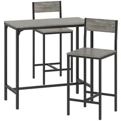 HOMCOM 3-Piece Bar Table Set with 2 Stools, Industrial Breakfast Bar Set with Footrest, Backrest for Dining Room, Small Space - 1