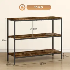 HOMCOM 3-Tier Console Table with Storage Shelves - Rustic Brown - 3