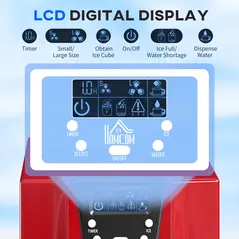 HOMCOM 3L Ice Maker Machine and Water Dispenser, 12kg in 24H, 2 Sizes 9 Ice Cubes Ready in 6-10 Mins Ice Machine, Red - 6