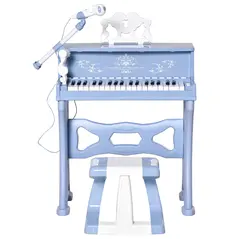 HOMCOM 37 Keys Kids Piano Mini Electronic Keyboard Light Kids Musical Instrument Educational Game Children Grand Piano Toy Set w/Stool & Microphone & Music Stand (Blue) - 7