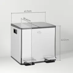 HOMCOM 30L Dual Compartment Stainless Steel Bin, with Deodoriser Holders - Silver Tone - 3