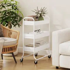 HOMCOM 3-Tier Storage Trolley on Wheels, Rolling Utility Cart with Mesh Backets for Kitchen, Bathroom, Bedroom, White - 8