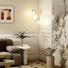 HOMCOM 3-Light Tree Floor Lamps for Living Room, Modern Standing Lamp for Bedroom with Globe Lampshade, 3000K/4000K/6000K Colour Temperatures, Steel Base, Silver Tone - 2