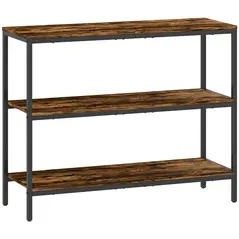 HOMCOM 3-Tier Console Table with Storage Shelves - Rustic Brown - 1