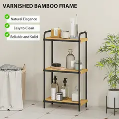 HOMCOM 3-Tier Bamboo Bathroom Storage Shelf, Freestanding Narrow Shelving Unit with Slatted Shelves for Kitchen Bathroom Living Room, 41.5 x 21.5 x 77.5 cm, Natural and Black - 5