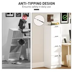 HOMCOM 4 Drawer Filing Cabinet with Lock, Office Storage Cabinet with Adjustable Hanging Bars for A4 Letter Size Files, White - 7