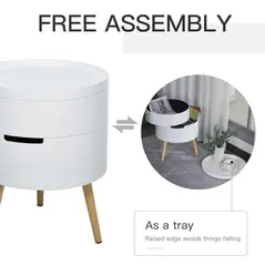 HOMCOM 3-Tier Coffee Table, Round End Table with 2 Hidden Compartments and Detachable Tray, Side Table with Storage for Living Room, Set of 2, White - 4