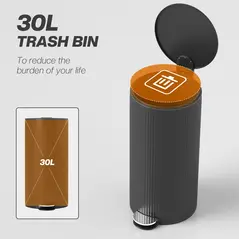 HOMCOM 30 Litre Pedal Kitchen Bin with Soft Close and Stay Open Lid, Rubbish Bin with Removable Inner Bucket for Kitchen, Office, Home, Black - 4