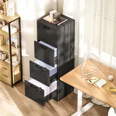 HOMCOM 4 Drawer Filing Cabinet with Lock, Office Storage Cabinet with Adjustable Hanging Bars for A4 Letter Size Files, Black - 9