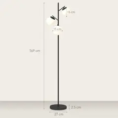 HOMCOM 3-Light Tree Floor Lamps for Living Room, Modern Standing Lamp for Bedroom with Globe Lampshade, Steel Base, Bulb not Included, Black - 3