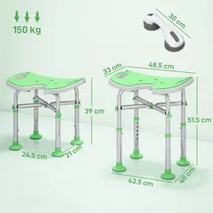 HOMCOM 39-51.5cm 'U' Seat Padded Shower Stool - Green - 3