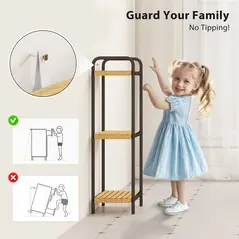 HOMCOM 3-Tier Bamboo Bathroom Storage Shelf, Freestanding Narrow Shelving Unit with Slatted Shelves for Kitchen Bathroom Living Room, 41.5 x 21.5 x 77.5 cm, Natural and Black - 7