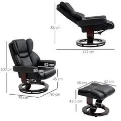 HOMCOM 360° Swivel Recliner Chair with Footstool, PU Leather Manual Recliner Armchair with Footstool, Solid Wood Base, Upholstered Reclining Chair for Living Room, Bedroom, Office, Black - 3