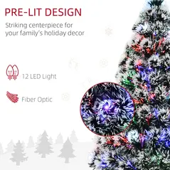 HOMCOM 3ft Artificial Prelit Christmas Tree, Snow Xmas Tree with Colourful LED Lighting Fiber Optics, Green White - 4