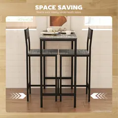 HOMCOM 3-Piece Bar Table Set with 2 Stools, Industrial Breakfast Bar Set with Footrest, Backrest for Dining Room, Small Space - 5