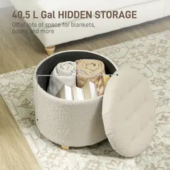 HOMCOM 40.5L Teddy Fleece Storage Ottoman - Cream White - 4
