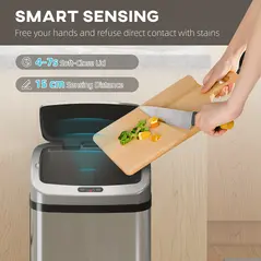 HOMCOM 48L Stainless Steel Sensor Bin - Silver-Tone - 4