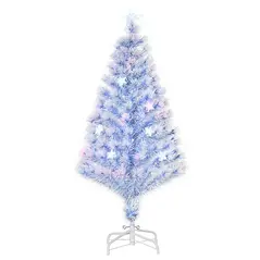 HOMCOM 4FT Artificial Fibre Optic Christmas Tree Seasonal Decoration w/ LED Lights Pre-Lit Easy Store White Blue - 1
