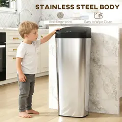 HOMCOM 50L Stainless Steel Sensor Bin - Silver Tone - 7