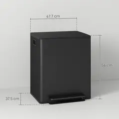 HOMCOM 50L Dual Compartment Stainless Steel Bin, with Deodoriser Holders - Black - 3
