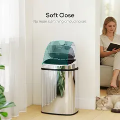 HOMCOM 50L Stainless Steel Sensor Bin - Silver Tone - 6