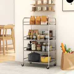 HOMCOM 4 Tier Stainless Steel Kitchen Storage Trolley with Adjustable Shelves - Silver - 2