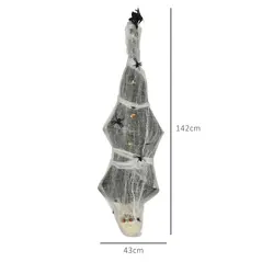 HOMCOM 4.7ft Life Size Outdoor Halloween Decoration Hanging Mummy with Spider Web, Animated Prop Decor with Sound and Motion Activated, Light Up Eyes, Howling Sound, Posable Arms, Moving Body - 3