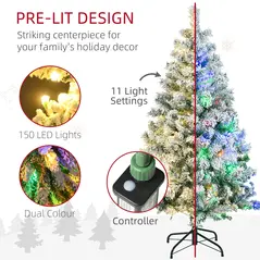 HOMCOM 4.5' Artificial Snow Christmas Trees with Frosted Branches, Warm White or Colourful LED Lights, Steel Base - 4