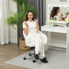 HOMCOM 46-56 cm Velvet-feel Office Chair - Cream - 2