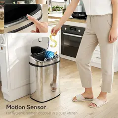 HOMCOM 50L Stainless Steel Sensor Bin - Silver Tone - 4