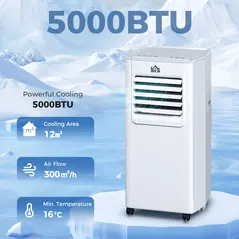 HOMCOM 5000 BTU Portable Air Conditioner, 4-in-1 Air Conditioning Unit, Dehumidifier, Cooling, Fan, Sleep Mode, with Remote Control, 2 Speeds, 24H Timer, Window Venting Kit, 12m² - 2