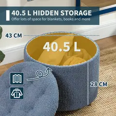 HOMCOM 40.5L Teddy Fleece Storage Ottoman - Blue - 4