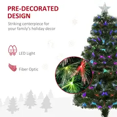 HOMCOM 4FT Multicoloured Artificial Christmas Tree w/ Fibre Optic Lights Pre-Lit Modes Metal Stand Star Holder Home Seasonal Decoration - 5