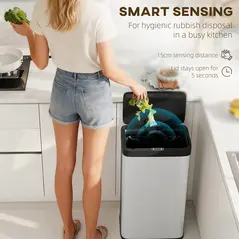 HOMCOM 45L Stainless Steel Sensor Bin - Silver Tone - 4