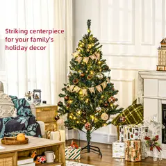 HOMCOM 5' Artificial Prelit Christmas Trees Holiday Décor with Warm White LED Lights, Decoration, Banner, Tag, Ball - 4