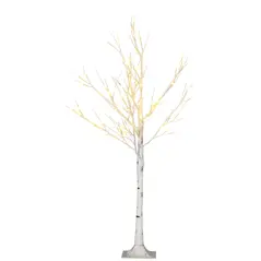 HOMCOM 4ft Artificial White Birch Tree Light with Warm White Pre-Lit LED Light for Indoor and Covered Outdoor Use - 1