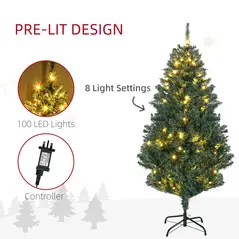 HOMCOM 5' Artificial Prelit Christmas Trees Holiday Décor with Warm White LED Lights, Decoration, Banner, Tag, Ball - 5