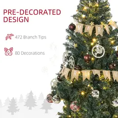 HOMCOM 5' Artificial Prelit Christmas Trees Holiday Décor with Warm White LED Lights, Decoration, Banner, Tag, Ball - 6
