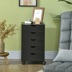 HOMCOM 5 Drawer Mobile Filing Cabinet, Vertical File Cabinet, Modern Rolling Office Storage Organizer Cupboard, Black - 7