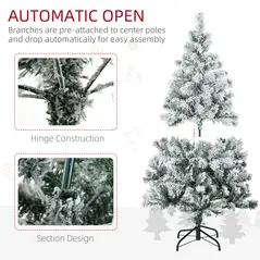 HOMCOM 4.5' Artificial Snow Christmas Trees with Frosted Branches, Warm White or Colourful LED Lights, Steel Base - 8